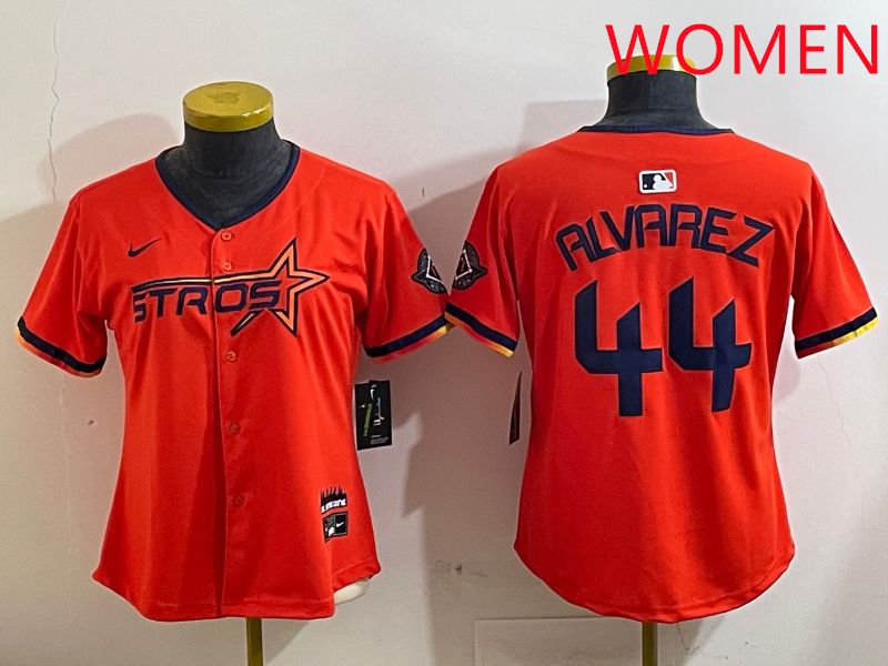 Women Houston Astros 44 Alvarez Orange Three generations Joint Name 2025 Nike MLB Jersey style 4123